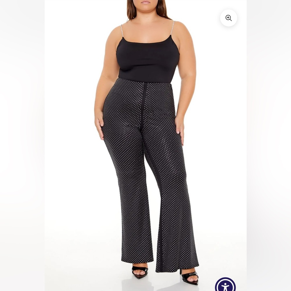 Forever 21 plus size black flare pants with rhinestones